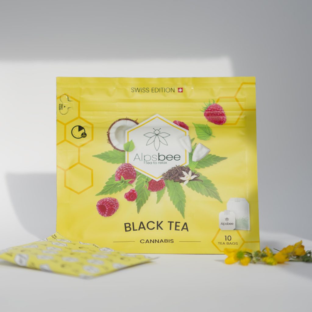 thé noir Alpsbee au cannabis, sachet de 10 sachets.