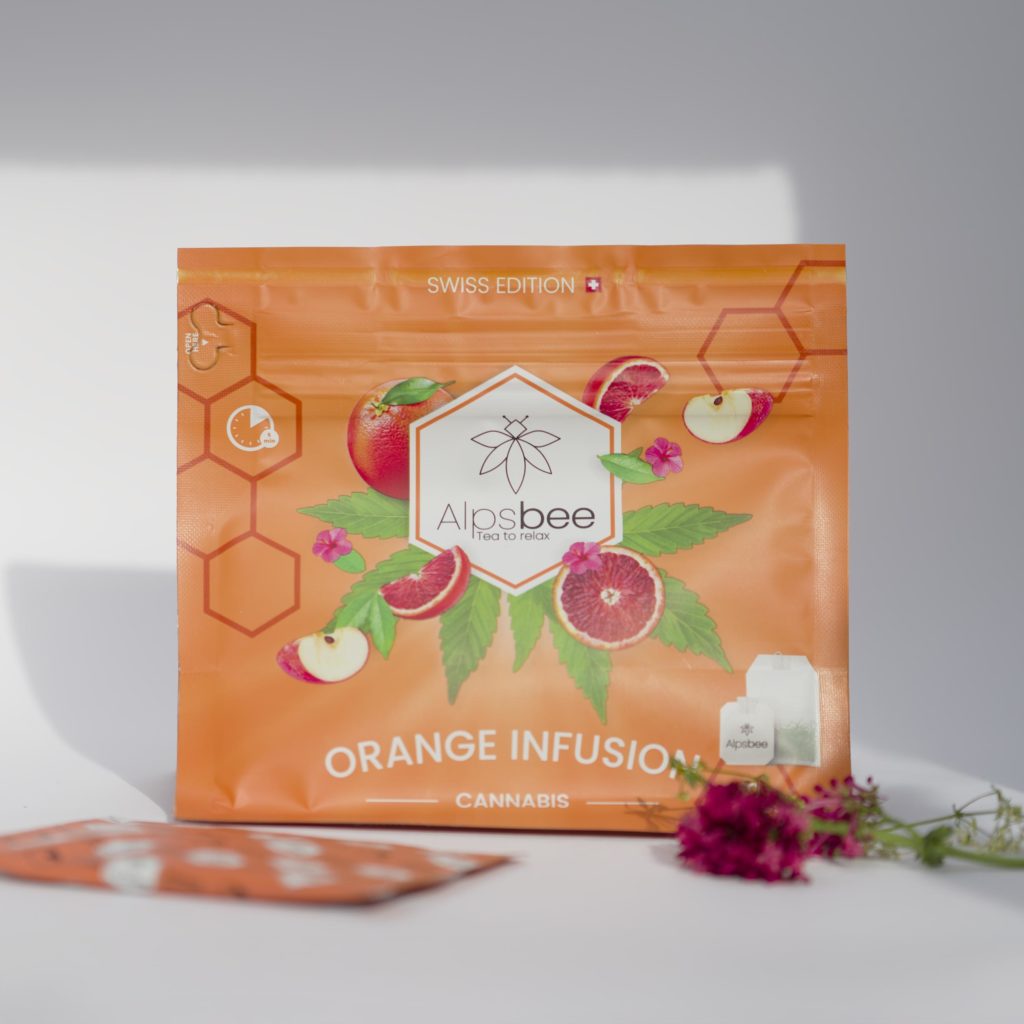 thé orange Alpsbee au cannabis, sachet de 10 sachets.