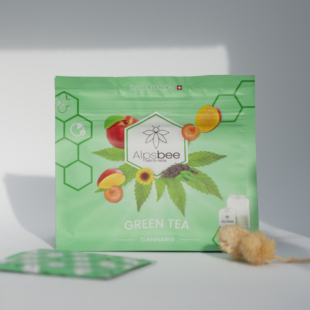 thé vert Alpsbee au cannabis, sachet de 10 sachets.